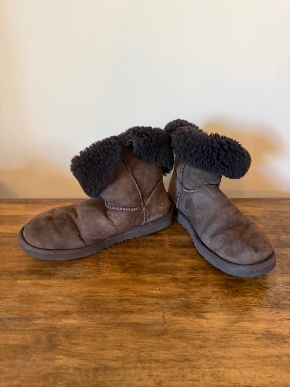 UGG Brown Suede Shearling Fold-Over Ankle Boots